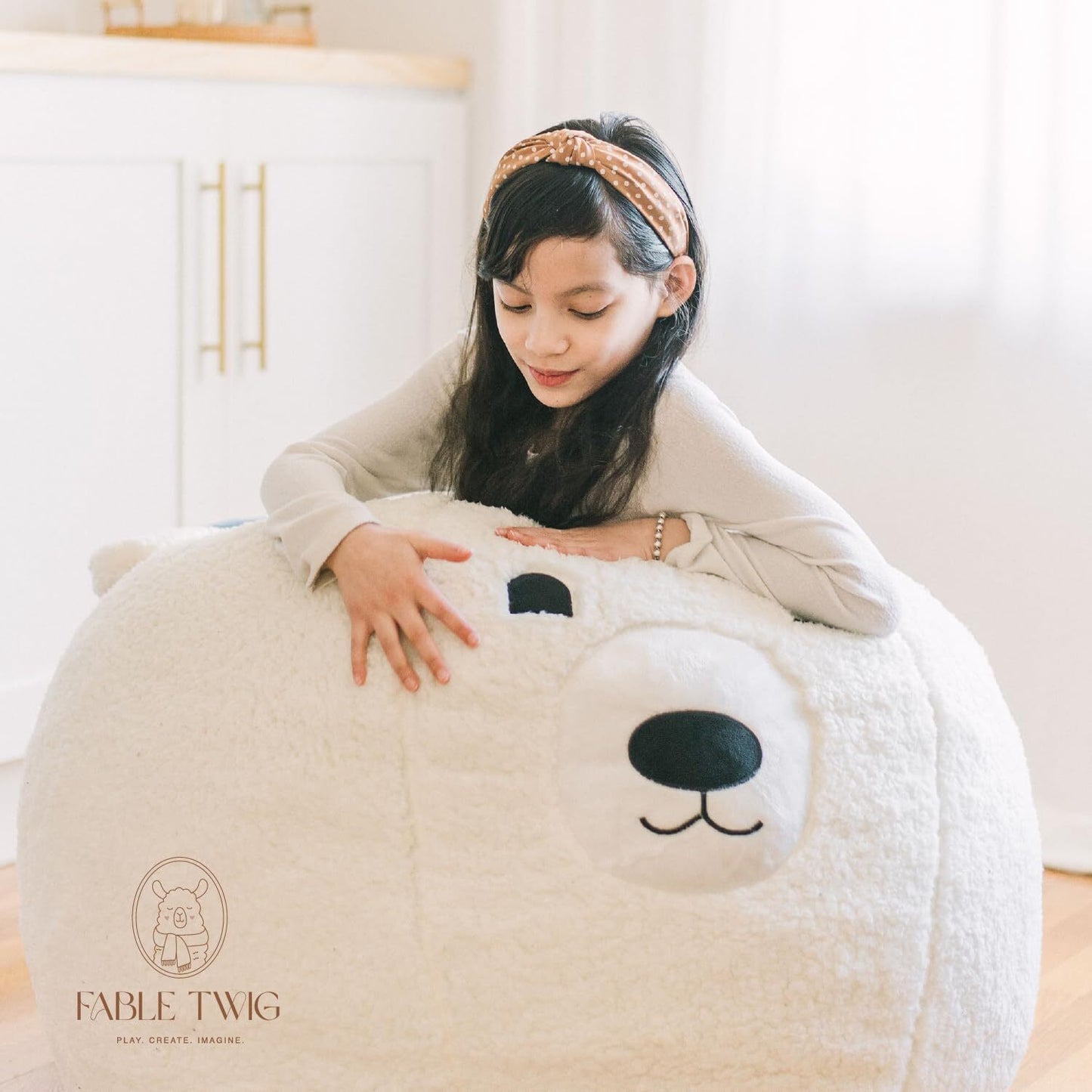 Kids Bean Bag Chair - Soft Sherpa and Memory Foam Stuffed Animal Beanbag Seat
