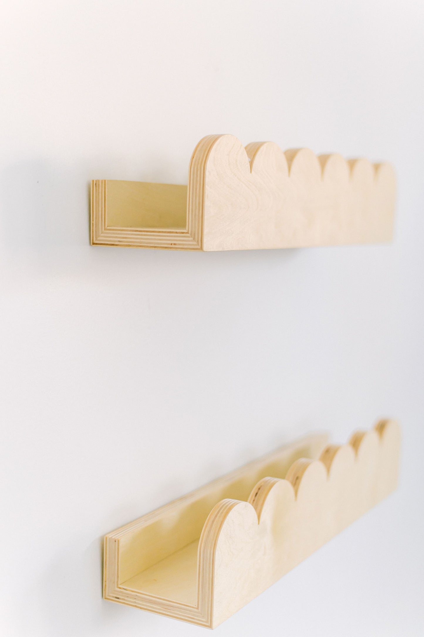 Floating Nursery Book Shelves with Scalloped Edges - Set of 2