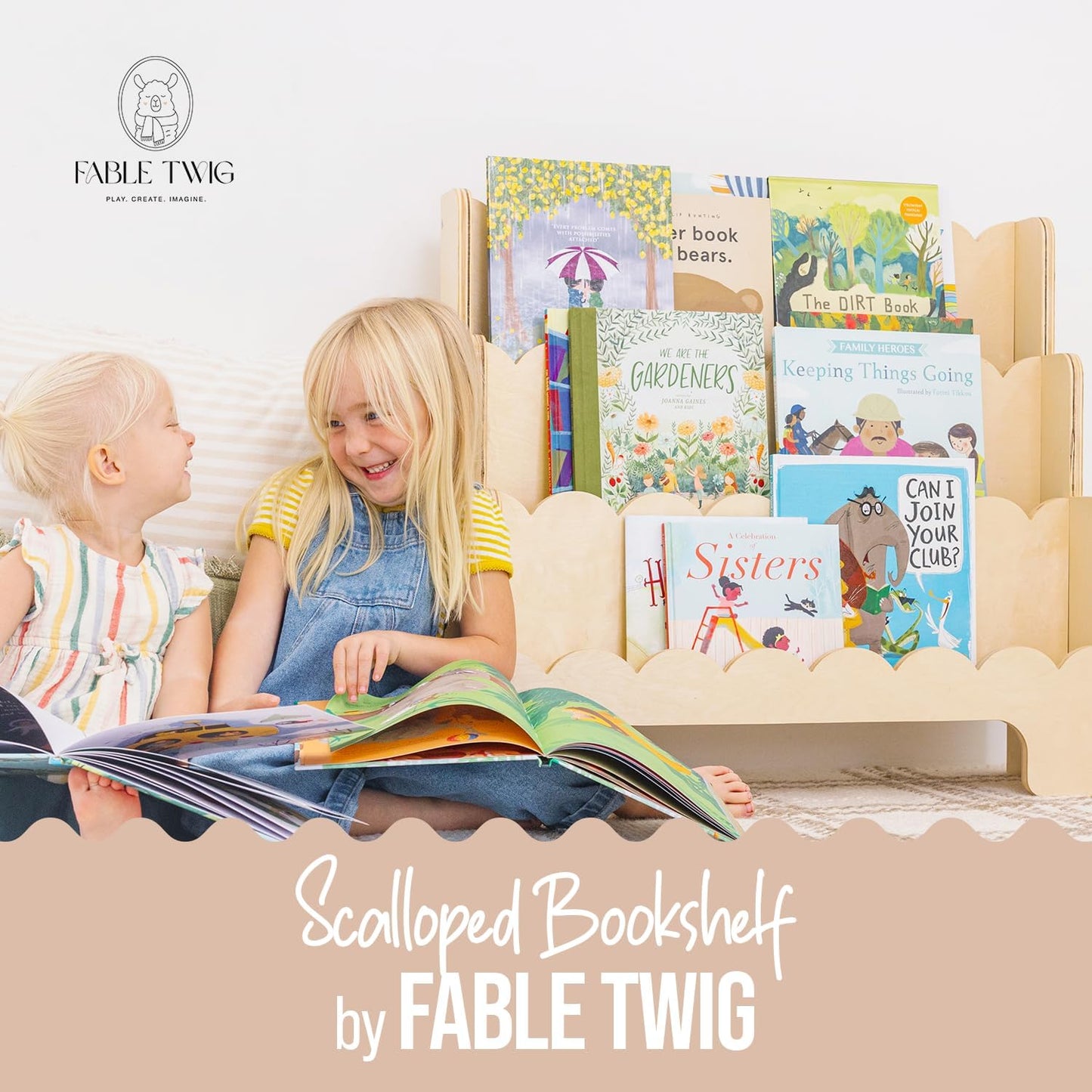 Wooden Kids Bookshelf w/Scalloped Edges