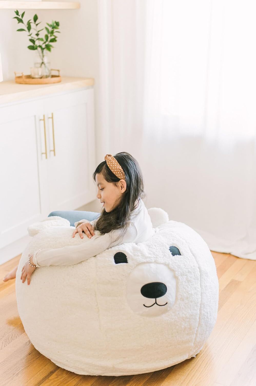 Kids Bean Bag Chair - Soft Sherpa and Memory Foam Stuffed Animal Beanbag Seat