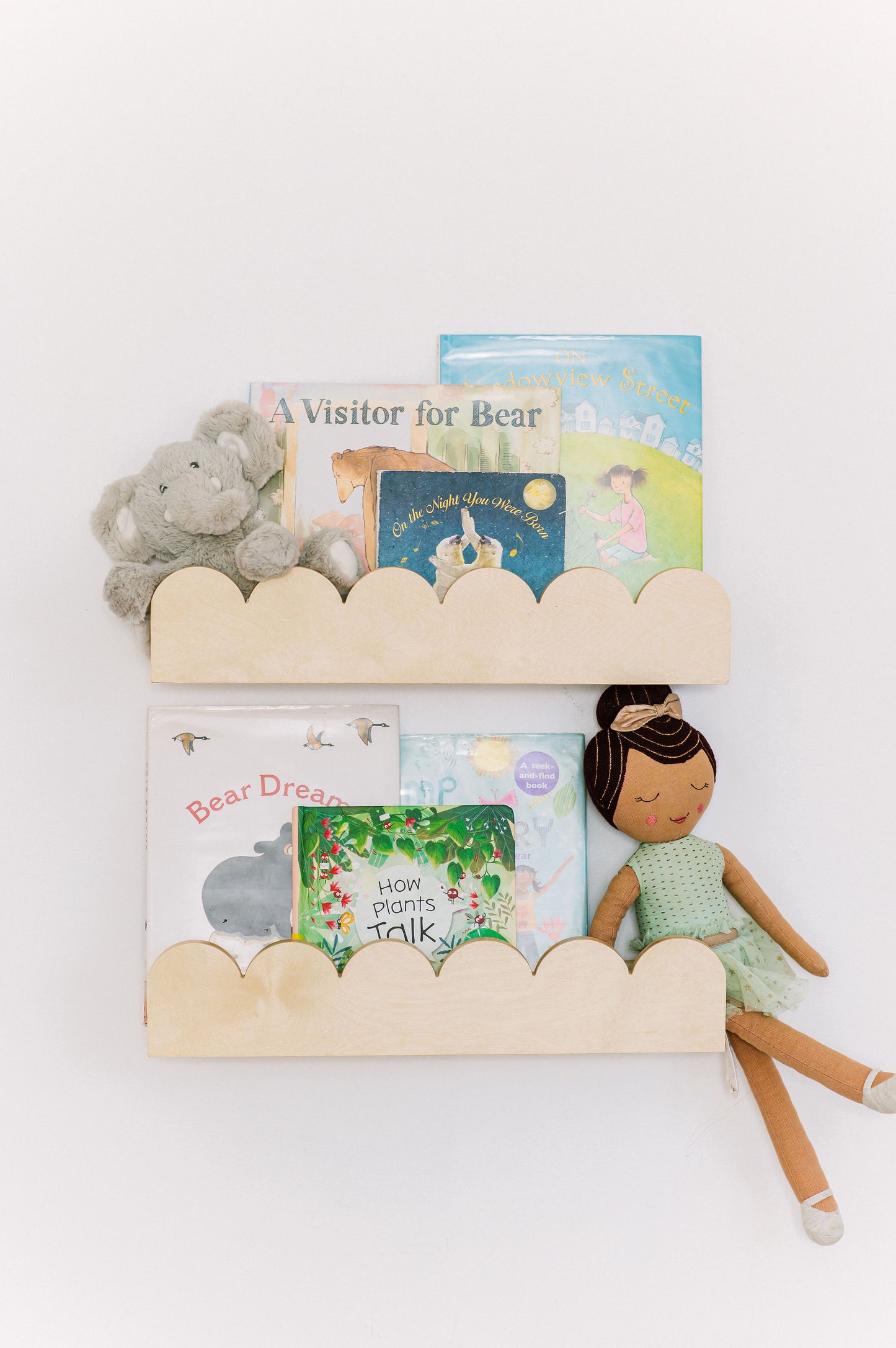 Floating Nursery Book Shelves with Scalloped Edges - Set of 2