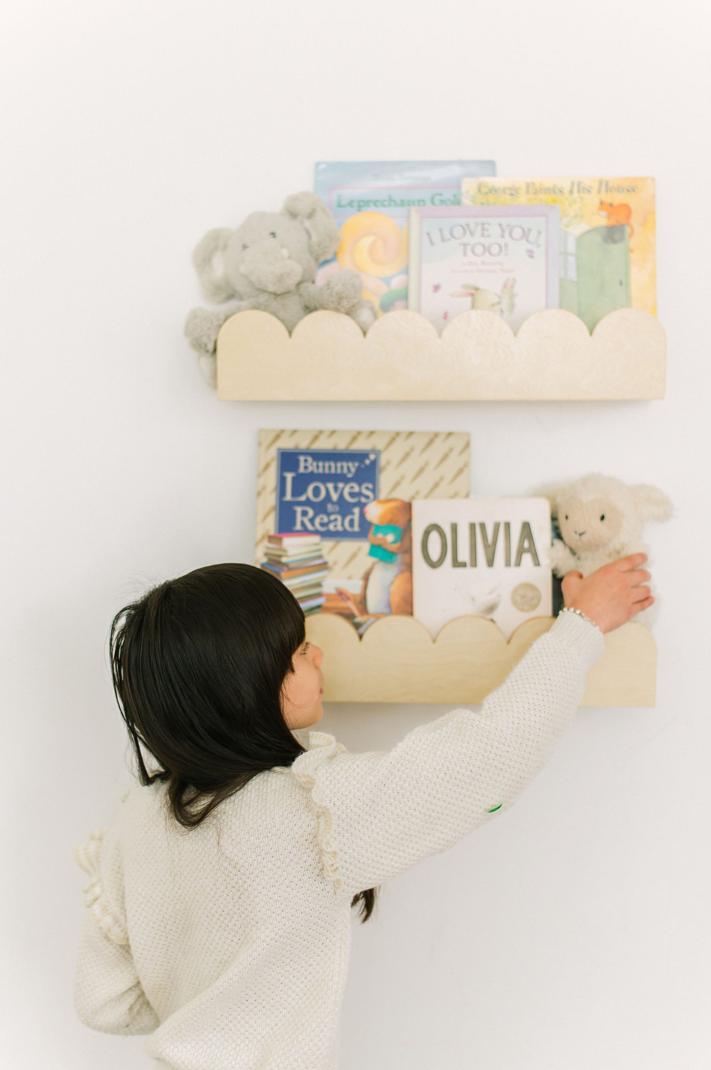 Floating Nursery Book Shelves with Scalloped Edges - Set of 2